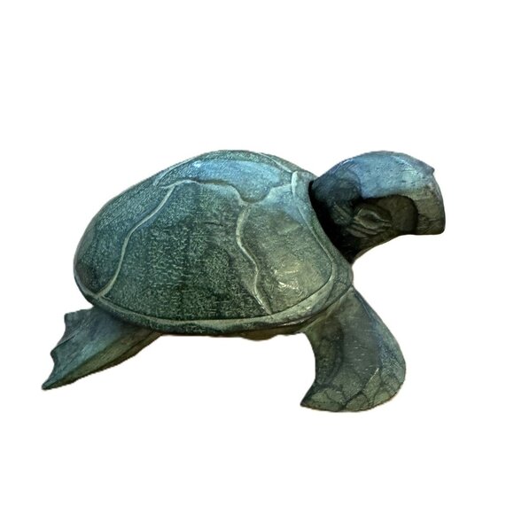 Vintage Green Wooden Turtle Trinket Box Jewelry Box Ash Tray, Giftable Gift - Picture 1 of 6
